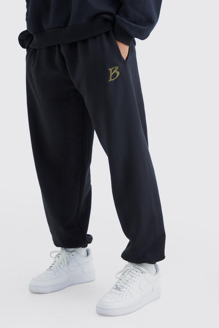 Black B Man Embroidered Oversized Joggers image number 1