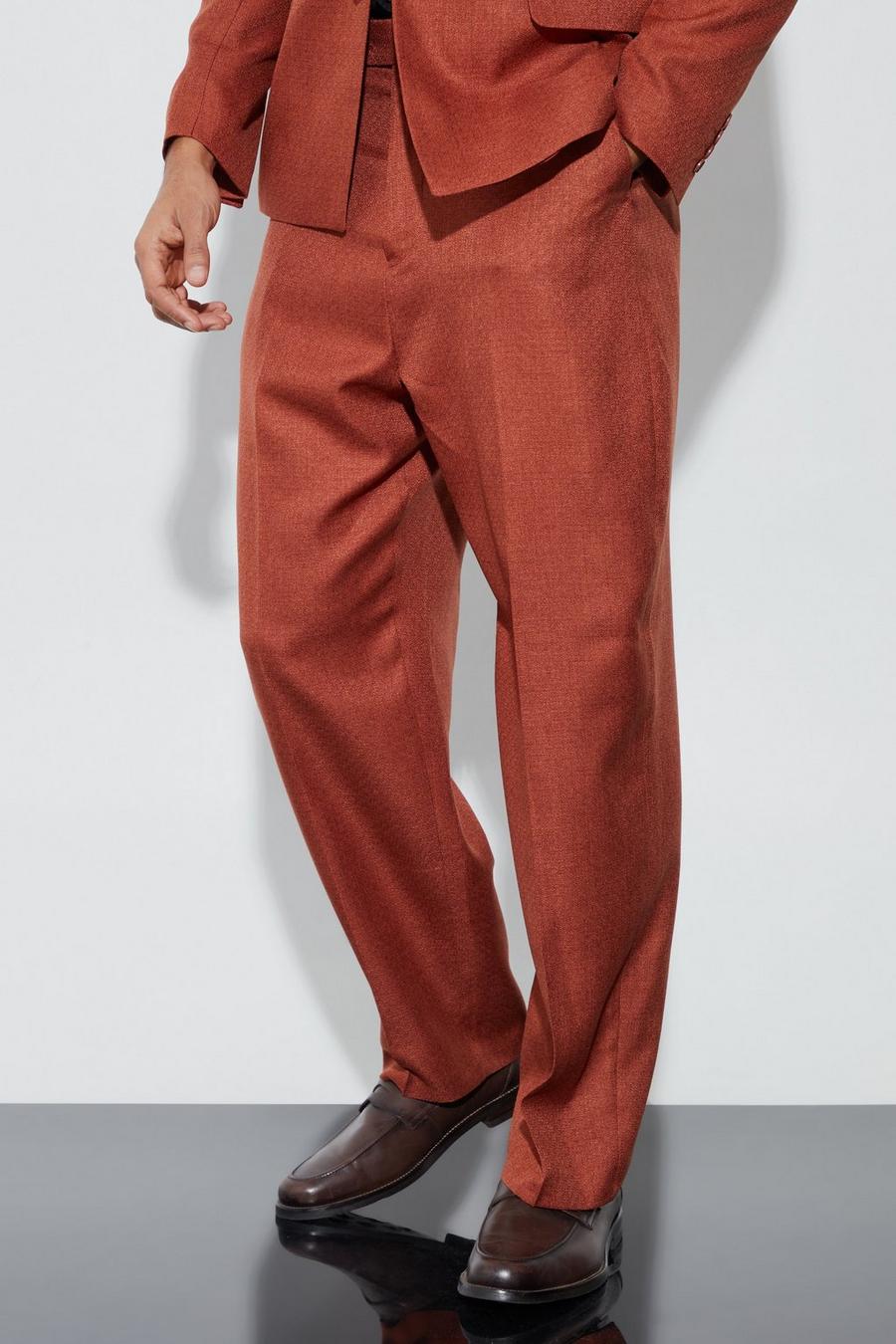 Orange Relaxed Fit Marl Texture Suit Trousers image number 1