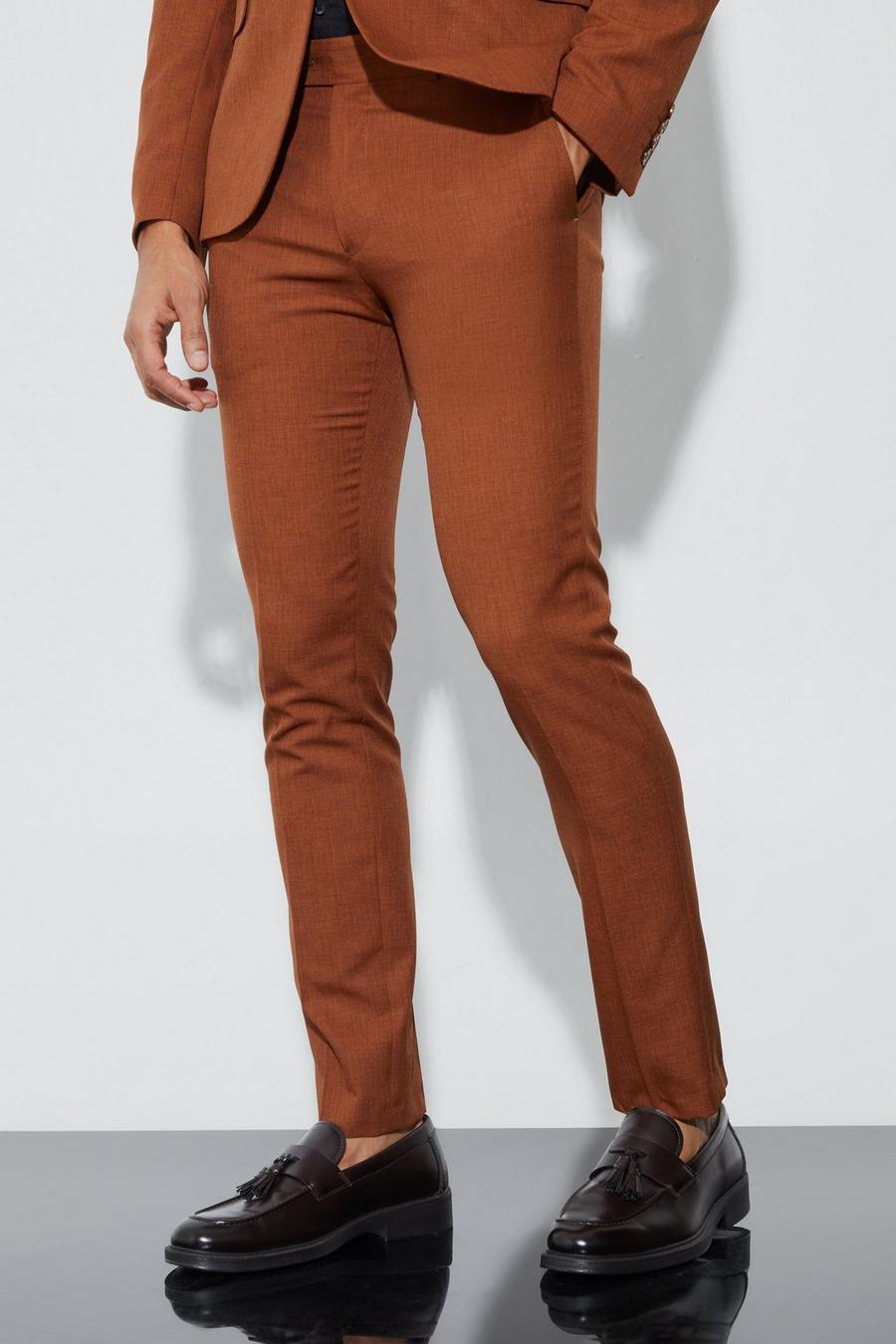 Orange Skinny Fit Micro Texture Suit Trousers