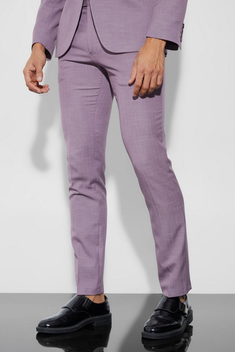 Mauve Skinny Fit Micro Texture Suit Trousers image number 1