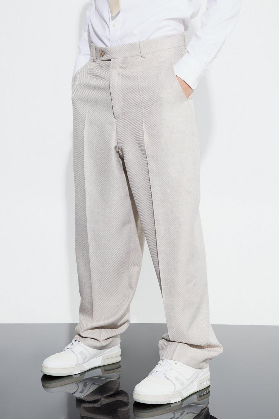 Grey Relaxed Fit Boucle Texture Marl Trousers image number 1