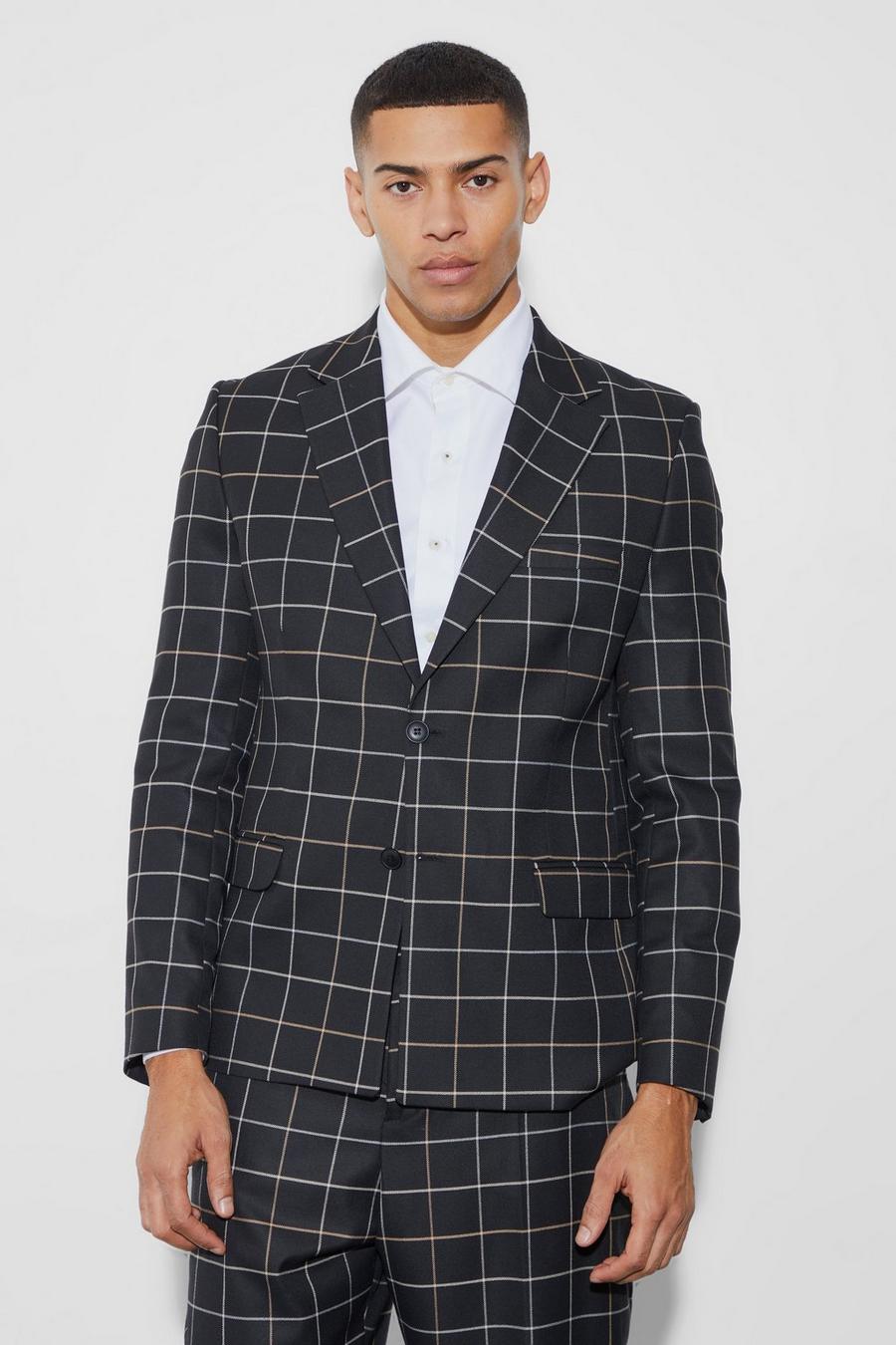 Black Relaxed Fit Windowpane Check Blazer image number 1