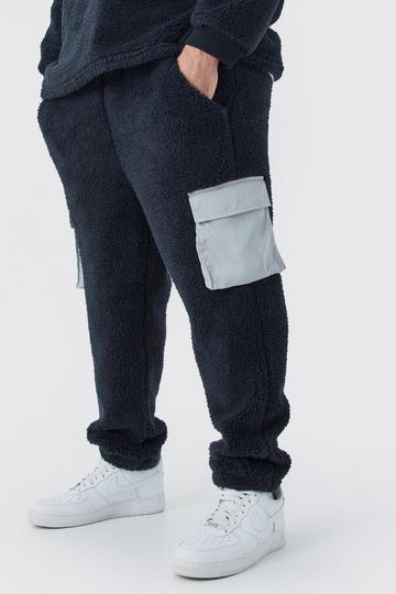 Plus Nepwollen Joggingbroek Met Nylon Cargo Zakken black