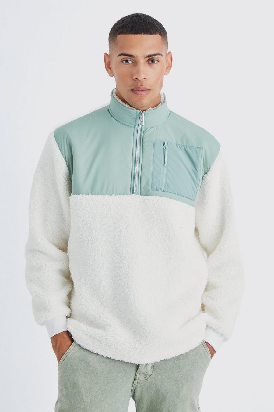 Sage Oversize sweatshirt i teddy med kort dragkedja i nylon image number 1