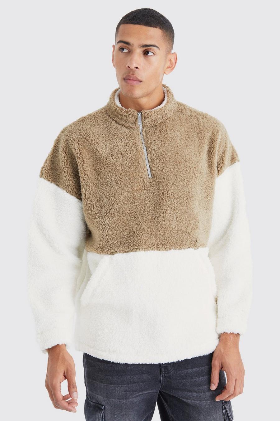 Brown Oversize sweatshirt i teddy med kort dragkedja image number 1