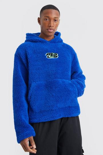 Oversized Pluizige Boxy Bouclé Hoodie cobalt