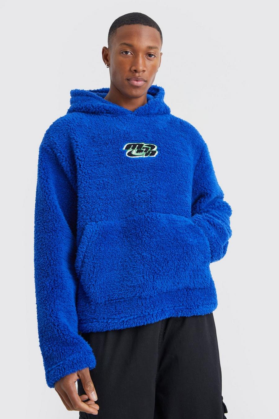 Cobalt Oversized Boxy Boucle Borg Applique Hoodie image number 1