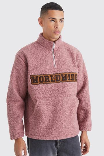 Oversized 1/4 Zip Boucle Applique Sweatshirt mauve