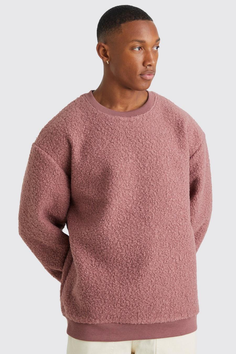Men's Oversized Boucle Crew Sweater, Men's Clearance