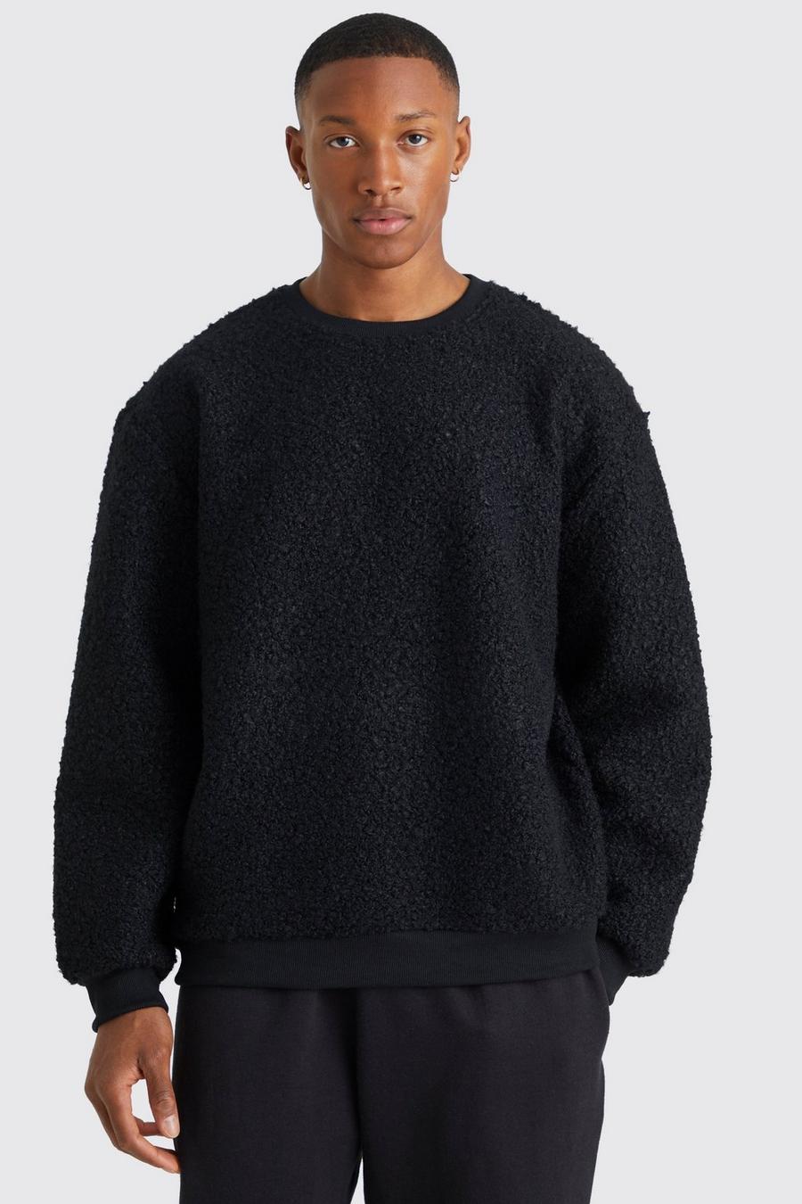 Black Oversized Boucle Borg Sweatshirt