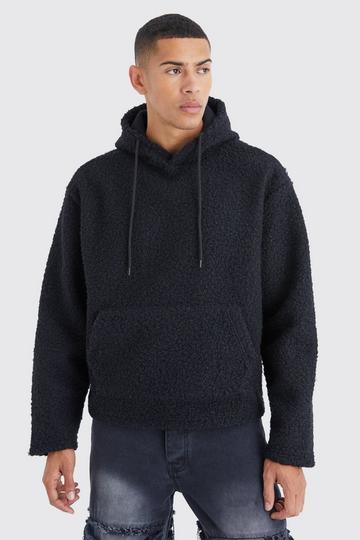 Oversized Boxy Boucle Borg Hoodie black