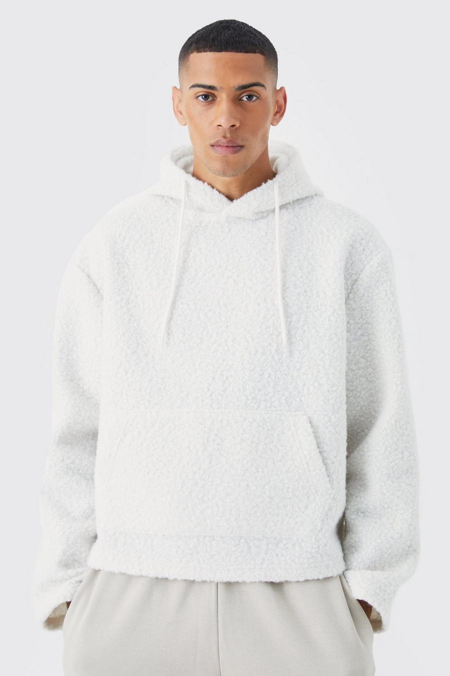 Ecru Oversized Boxy Boucle Borg Hoodie