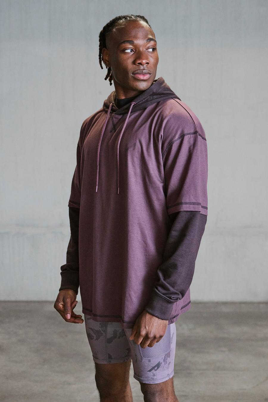 Dusty red Active Oversized Extended Neck Stitch T-shirt