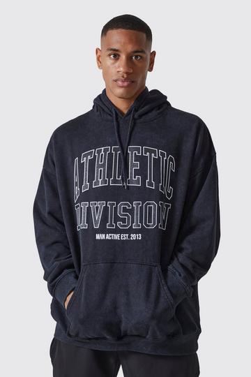 Black Man Active Oversized Acidwash Athletic Hoodie