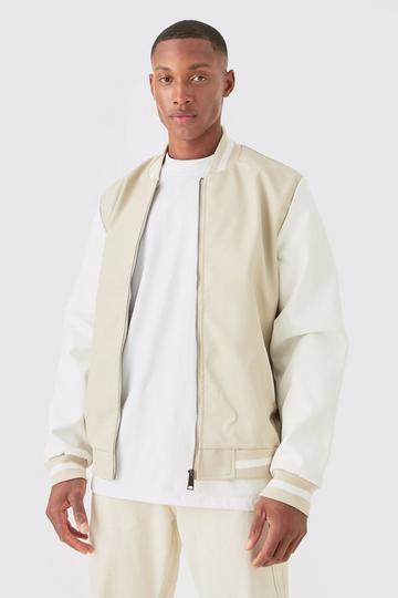 Beige Pu Varsity Jacket