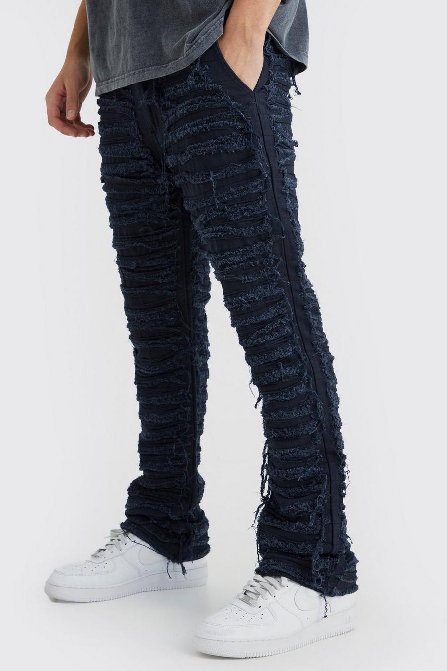 Pantaloni a zampa Slim Fit con smagliature pesanti, Black image number 1