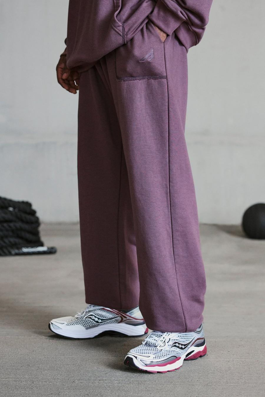 Pantalón deportivo oversize Active de tela rizo gruesa con flecos, Dusty red image number 1