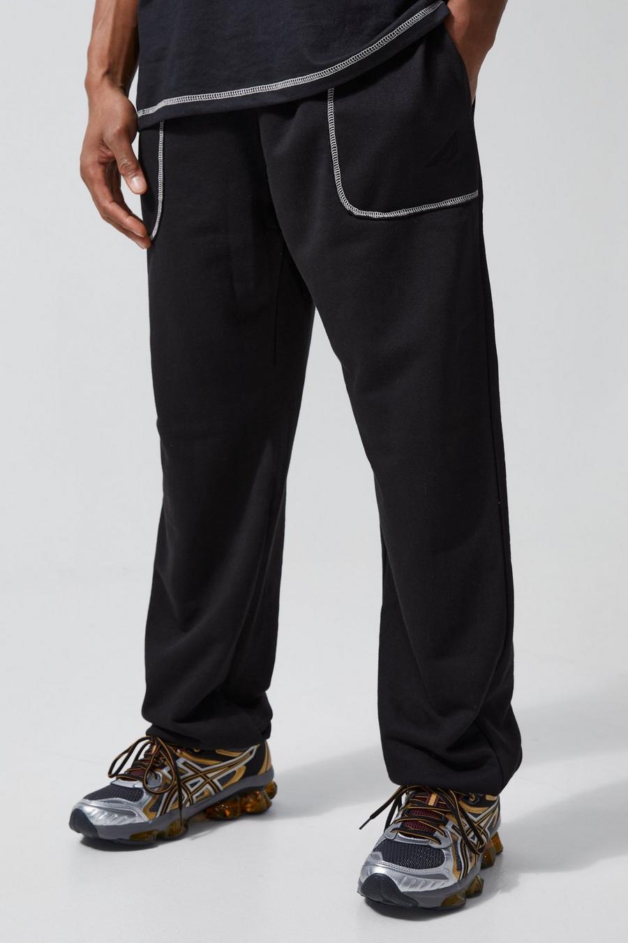 Pantalón deportivo oversize Active de tela rizo gruesa con flecos, Black