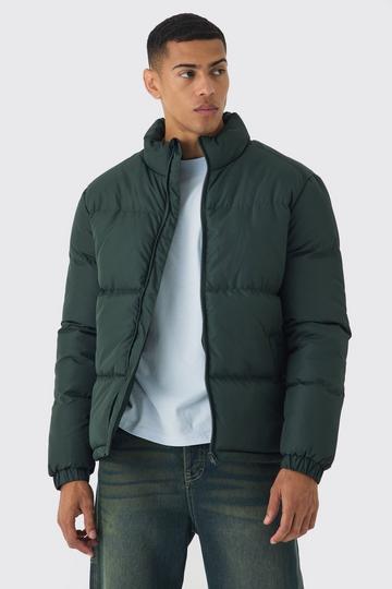 Funnel Neck Puffer Jacket in Khaki khaki