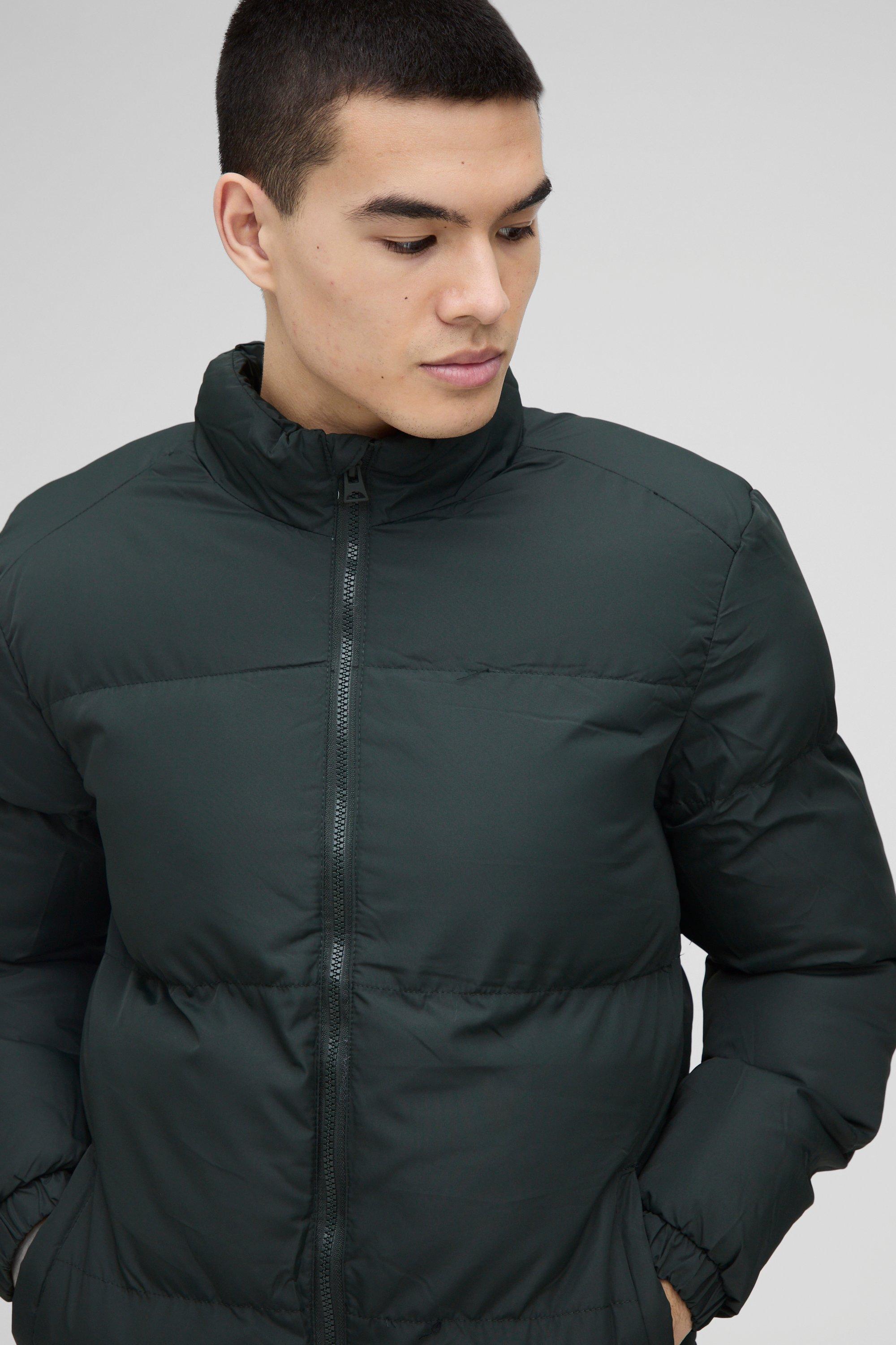 Funnel Neck Puffer Jacket in Khaki boohoo