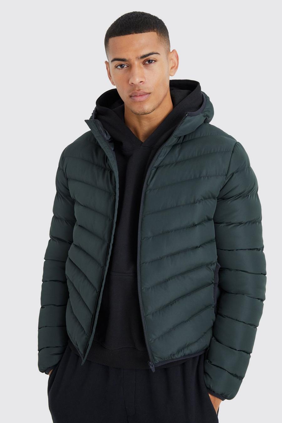 Khaki Quilted Zip Through Puffer With Hood image number 1