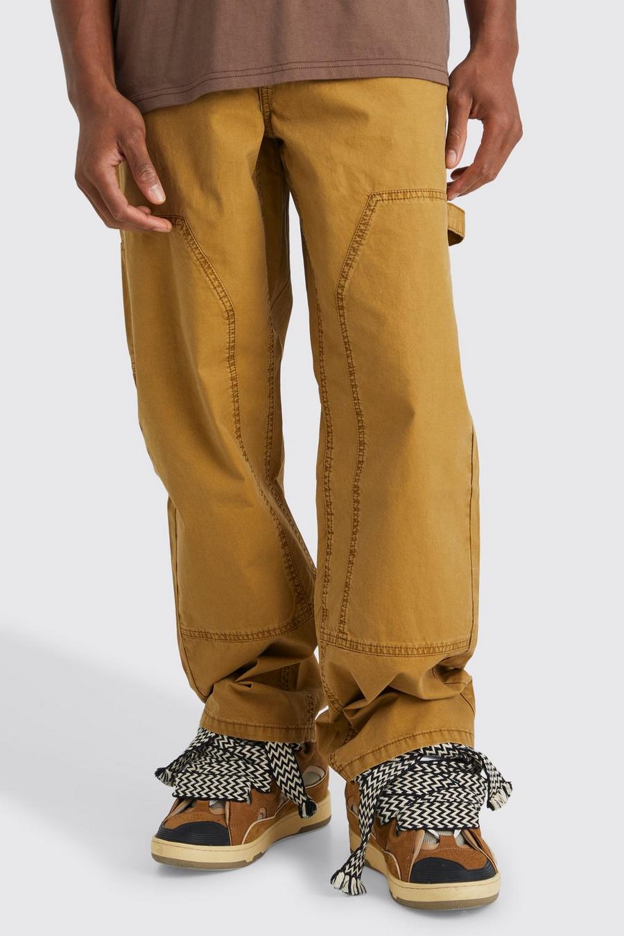 Pantalón holgado estilo carpintero sobreteñido con lavado de ácido, Mustard image number 1