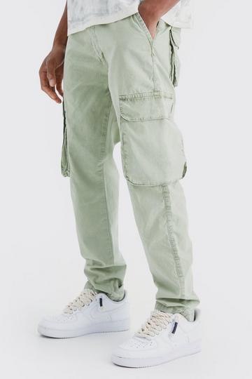 Slim Fit Overdye Acid Wash Cargo Pants sage