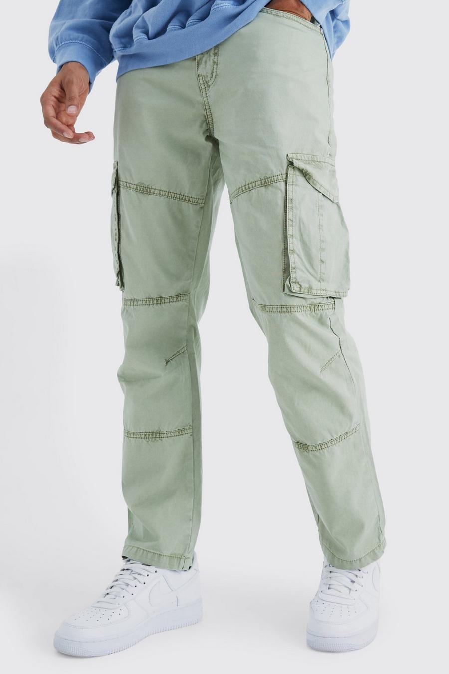 Pantalón cargo de pernera recta sobreteñido con lavado de ácido, Sage image number 1