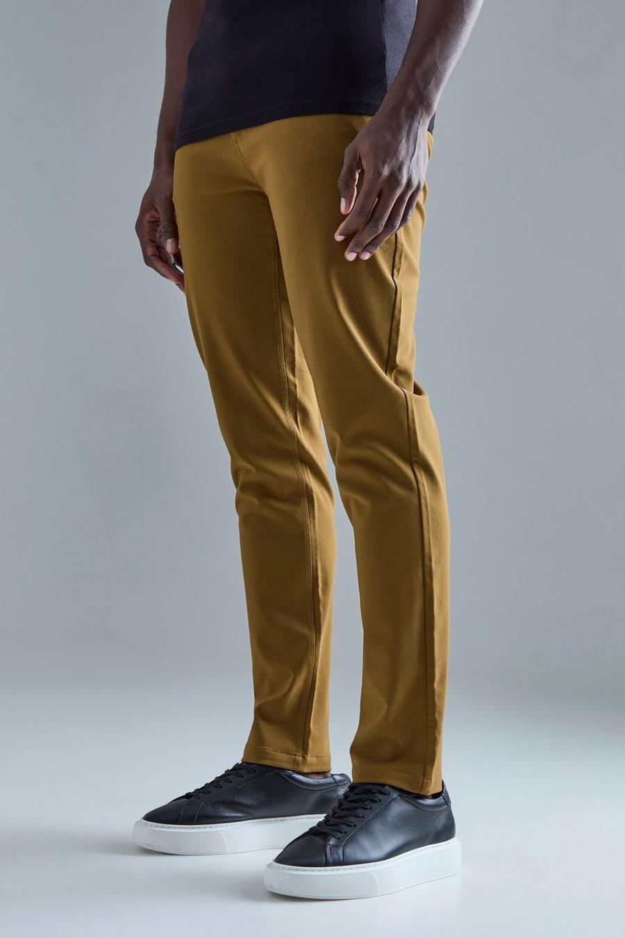 Tobacco Fixed Waist Slim Fit Technical Stretch Pants image number 1