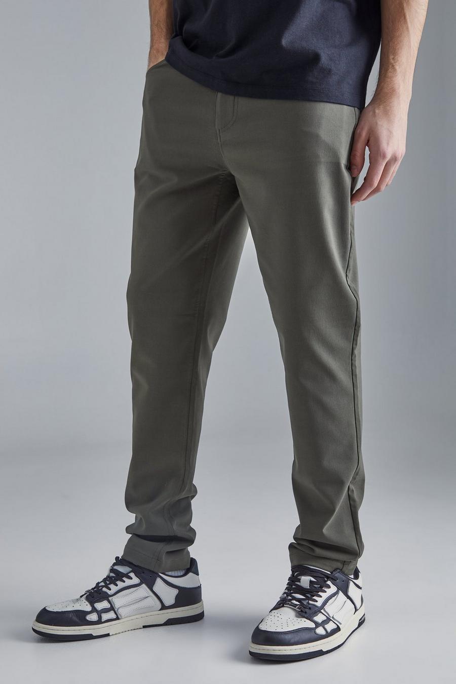 Khaki Fixed Waist Slim Fit Technical Golf Stretch Trouser image number 1
