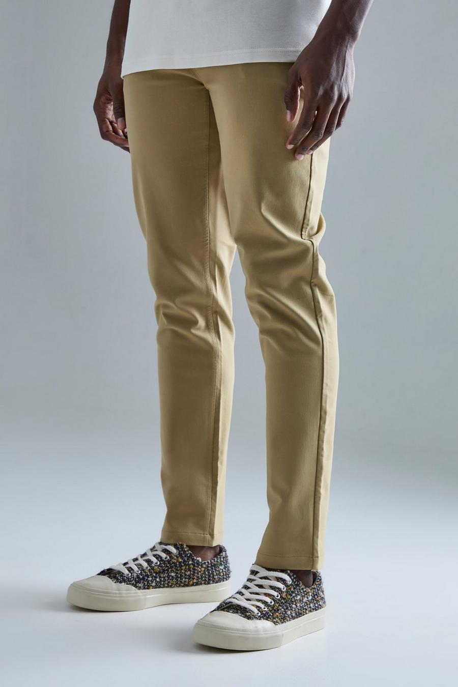 Pantalón ajustado elástico técnico con cintura fija, Stone image number 1