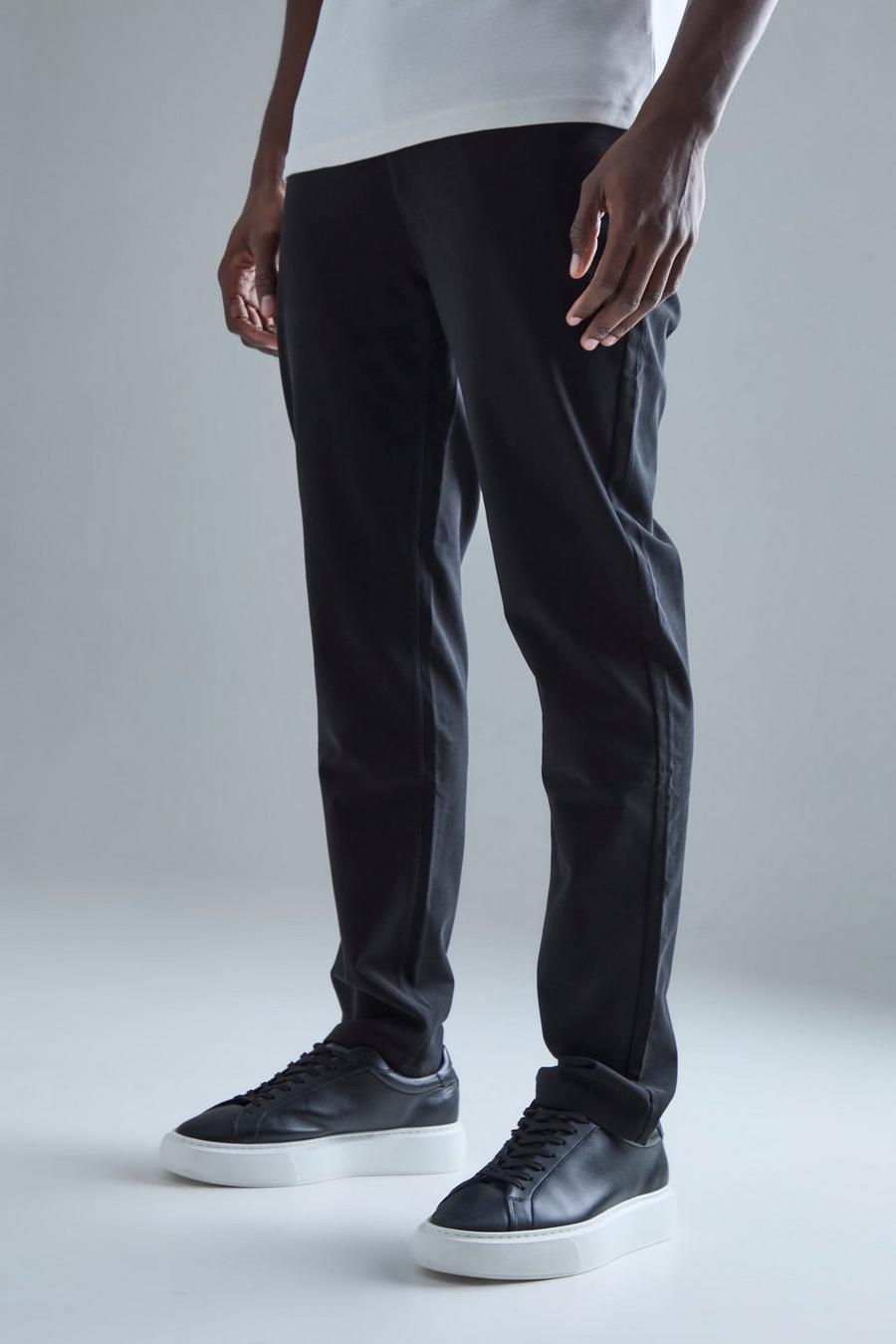 Black Fixed Waist Slim Fit Technical Stretch Pants