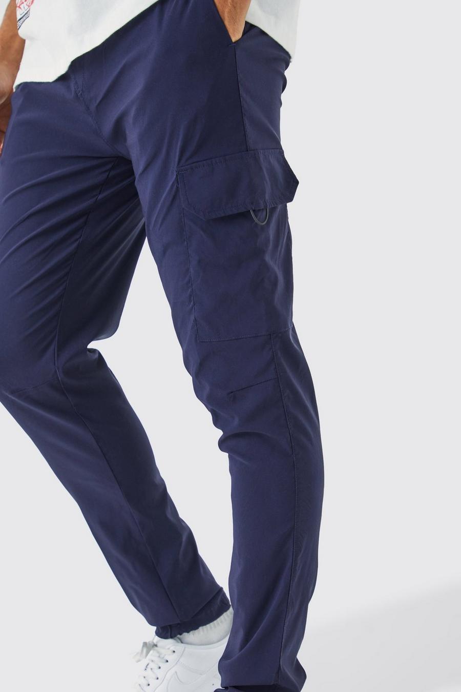 Navy Elasticated Waist Technical Stretch Skinny Cargo Trouser image number 1