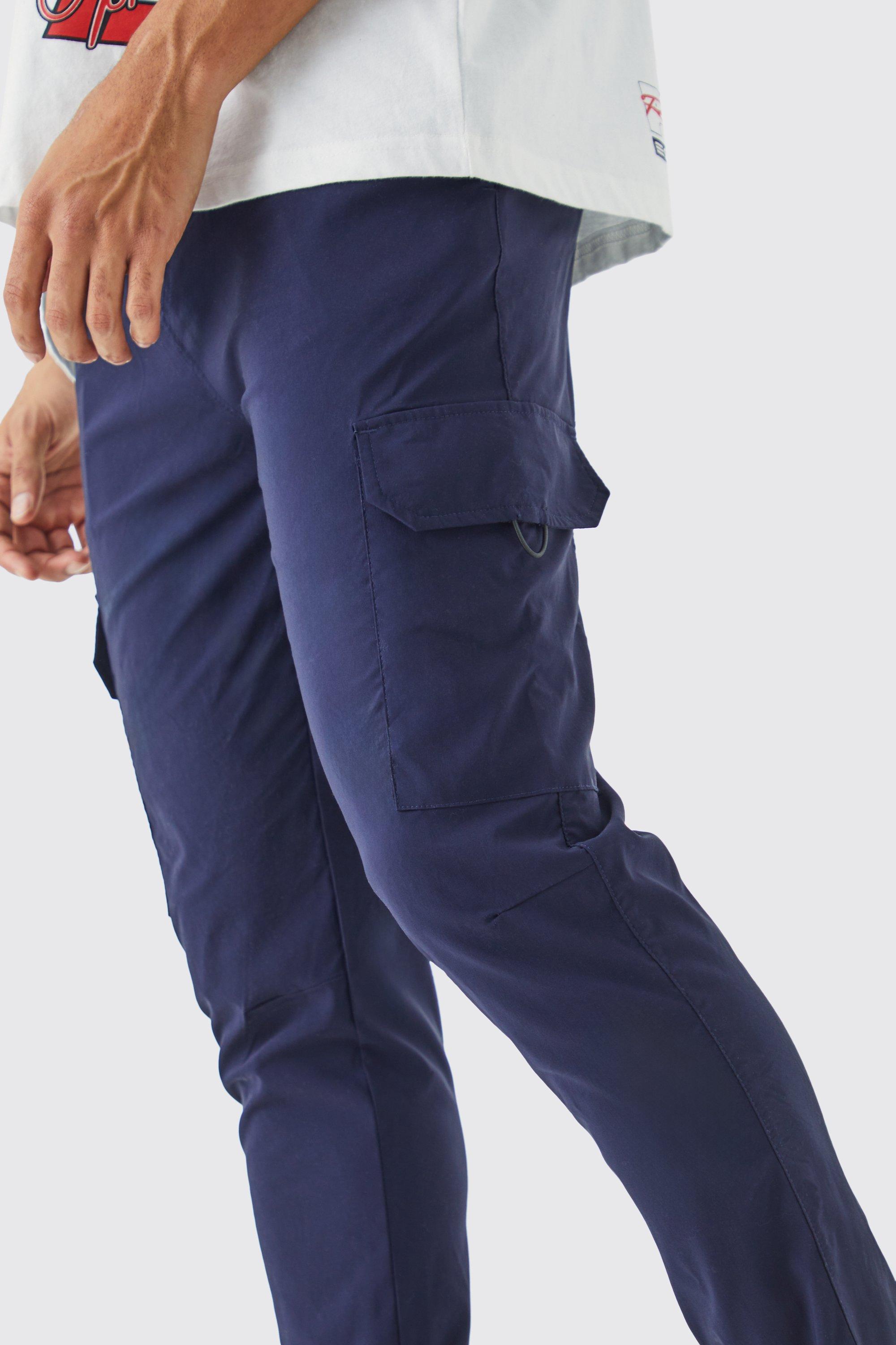 NAVY ELASTICATED CARGO PANTS