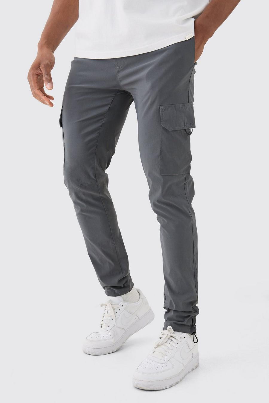 Grey Elastic Lightweight Stretch Skinny Cargo Pants