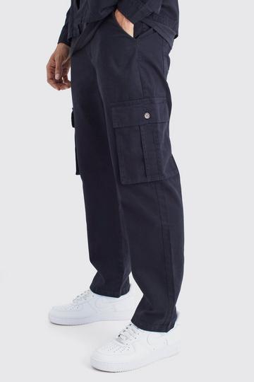 Black Fixed Waist Dragon Embroidered Straight Leg Cargo Pants