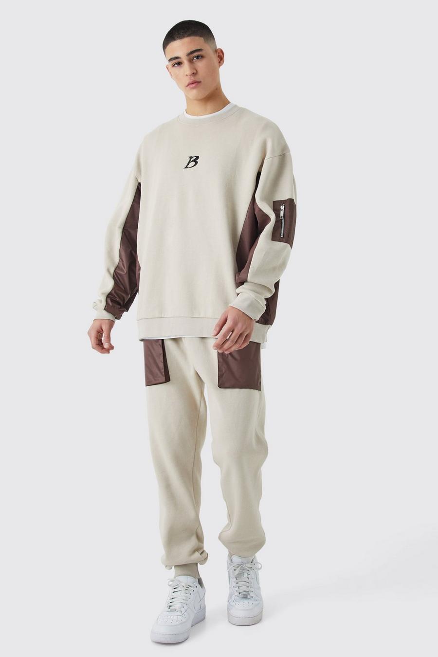Oversize Man Cargo Sweatshirt-Trainingsanzug, Coffee image number 1