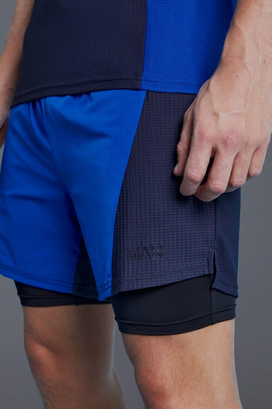 Man Active Colorblock 2-in-1 Shorts, Cobalt