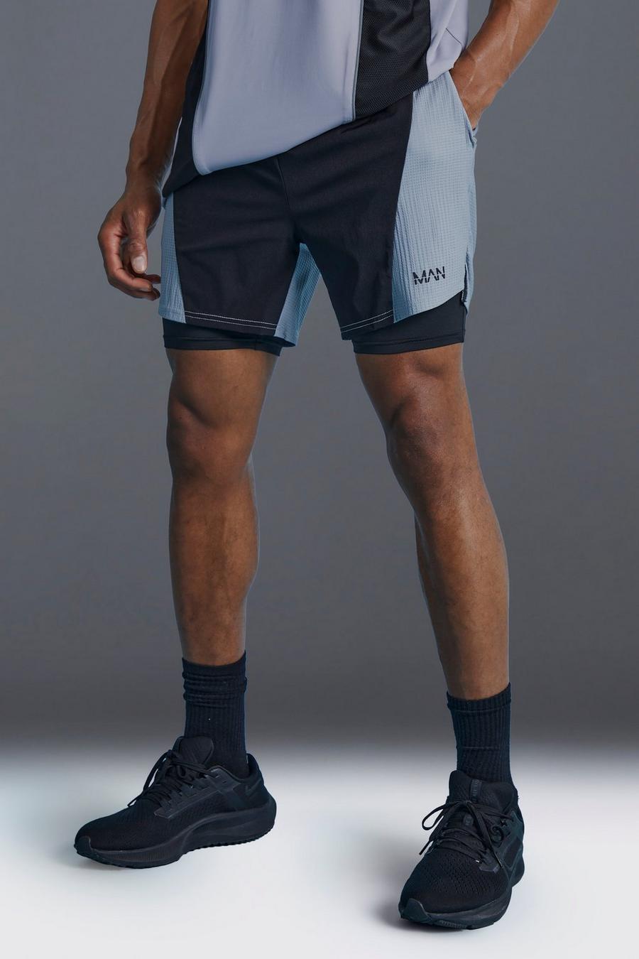Charcoal MAN Active 2-i-1 Shorts med blockfärger