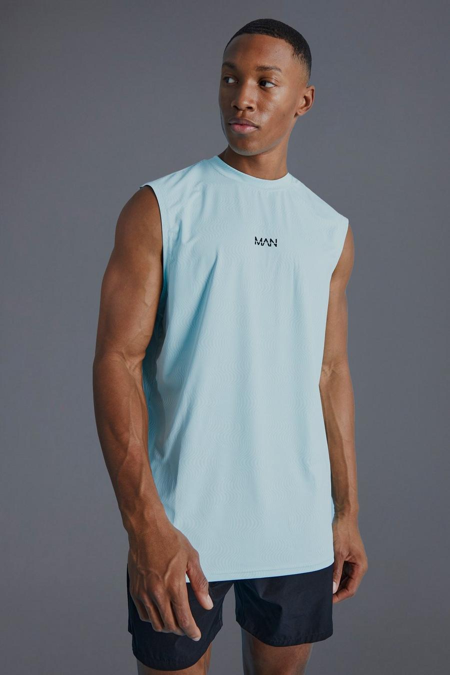 Light blue Man Active Muscle Fit Geo Print Tank Top image number 1
