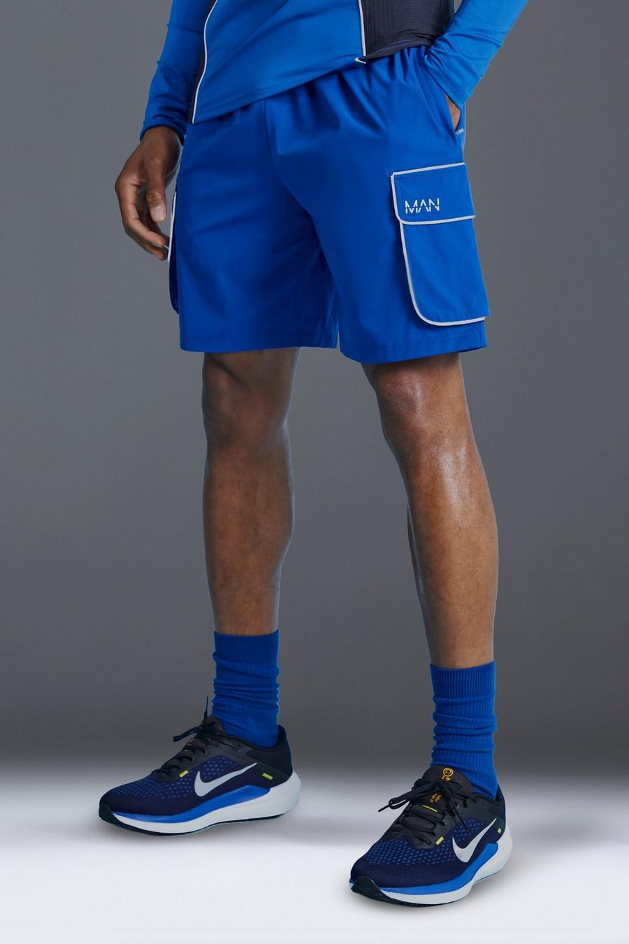 Man Active Shorts mit reflektierendem Detail, Cobalt