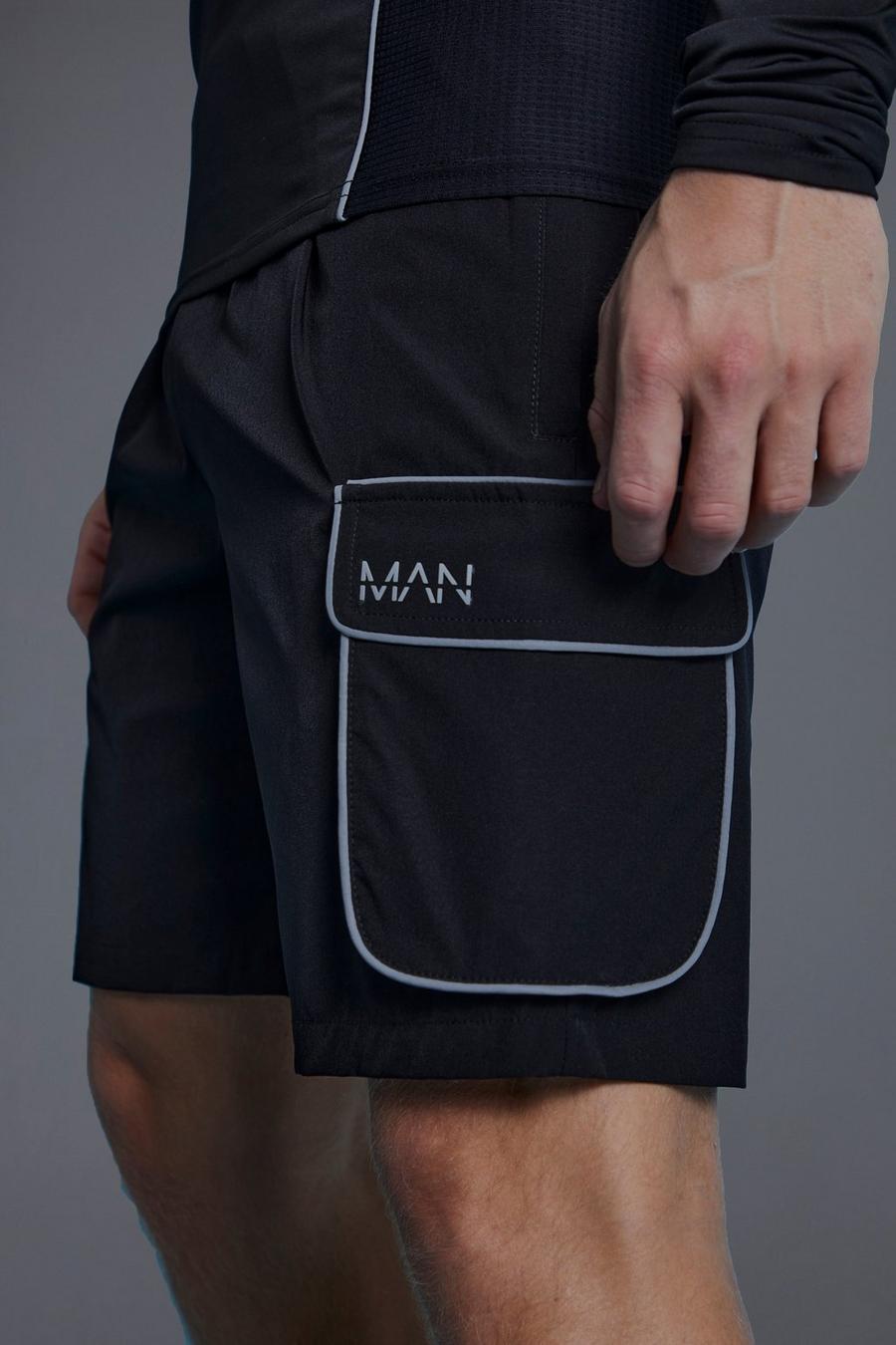 Man Active Shorts mit reflektierendem Detail, Black image number 1
