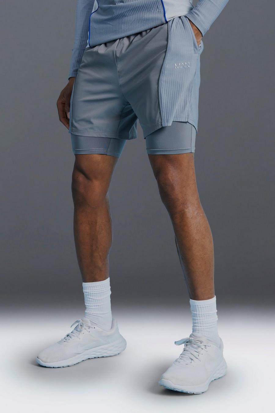 Man Active 2-in-1 Shorts mit Mesh-Einsatz, Charcoal