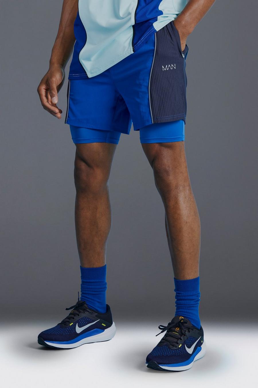 Man Active 2-in-1 Shorts mit Mesh-Einsatz, Cobalt