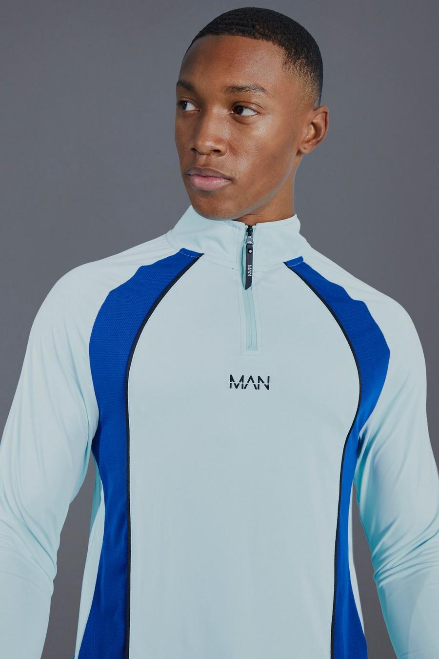 Top Man Active a blocchi di colore con zip corta, Light blue image number 1