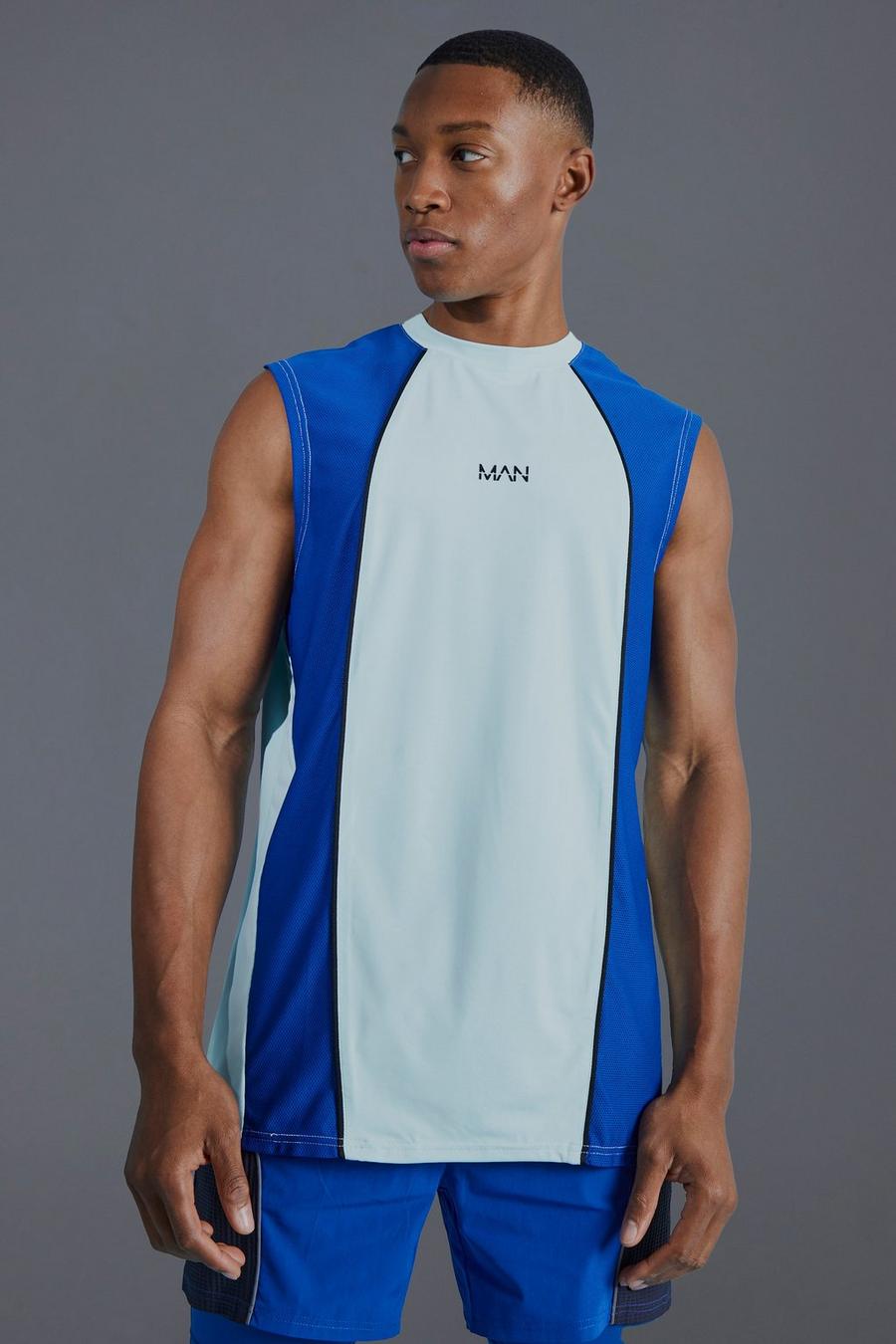 Light blue Man Active Muscle Fit Colour Block Vest image number 1