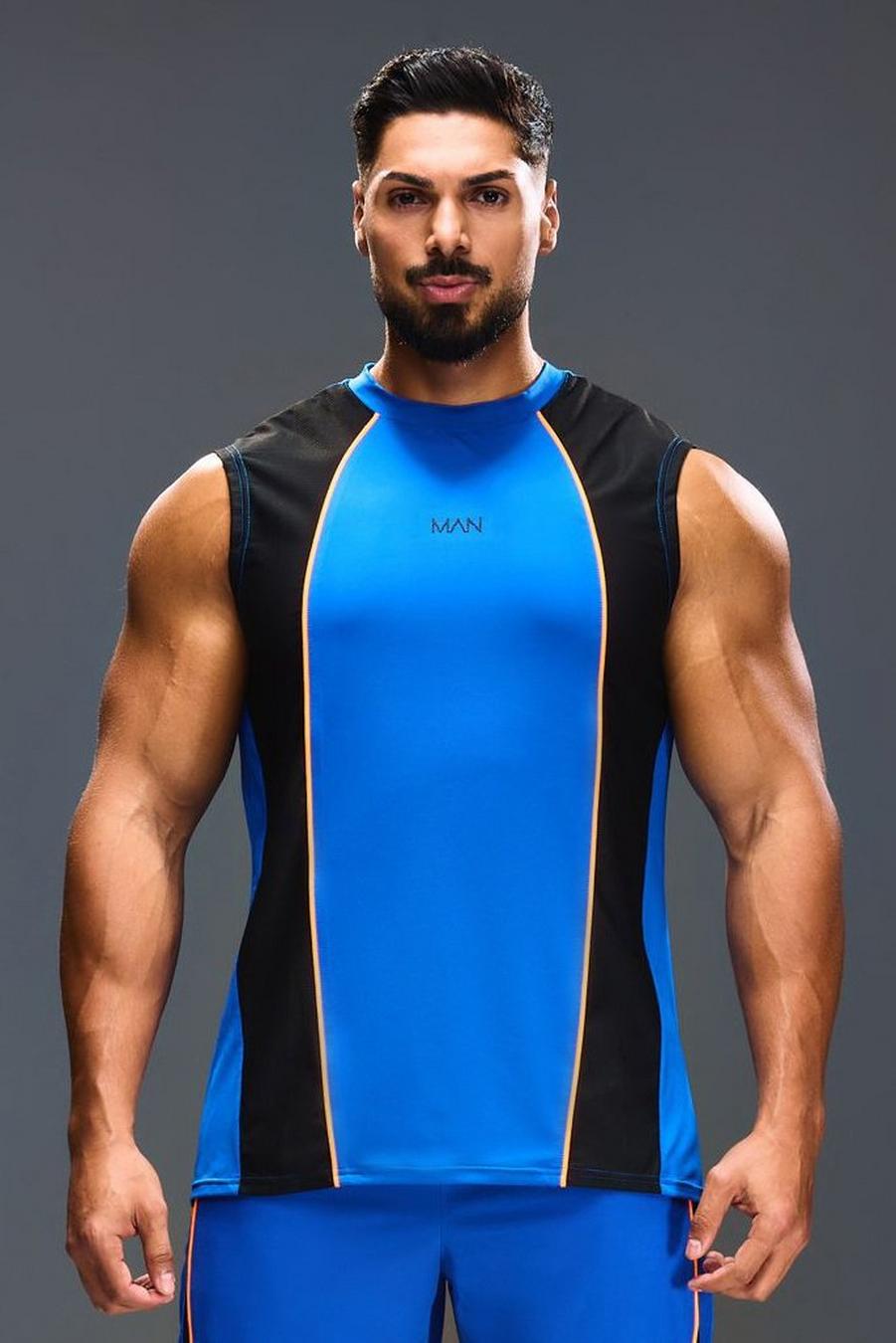 Man Active Muscle-Fit Colorblock Tanktop, Cobalt blue
