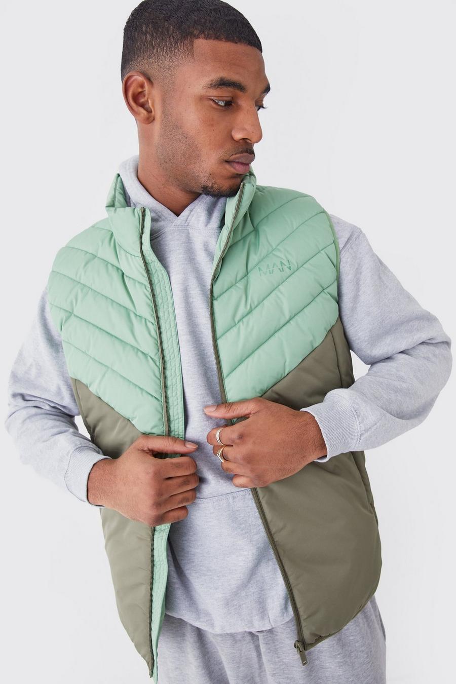 Khaki Tall Man Color Block Quilted Funnel Neck Vest image number 1