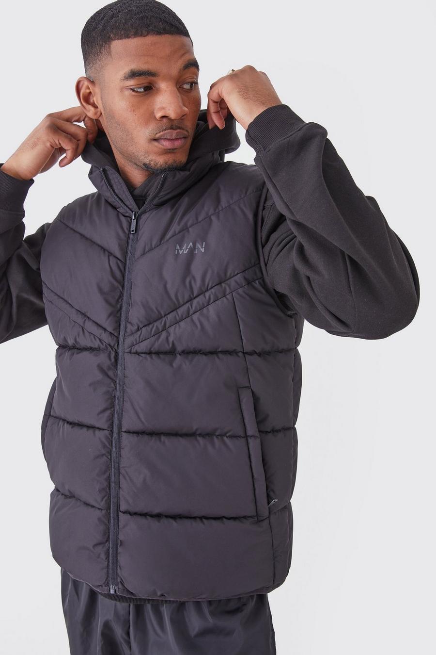Black Tall Man Dash Quilted Funnel Neck Gilet image number 1