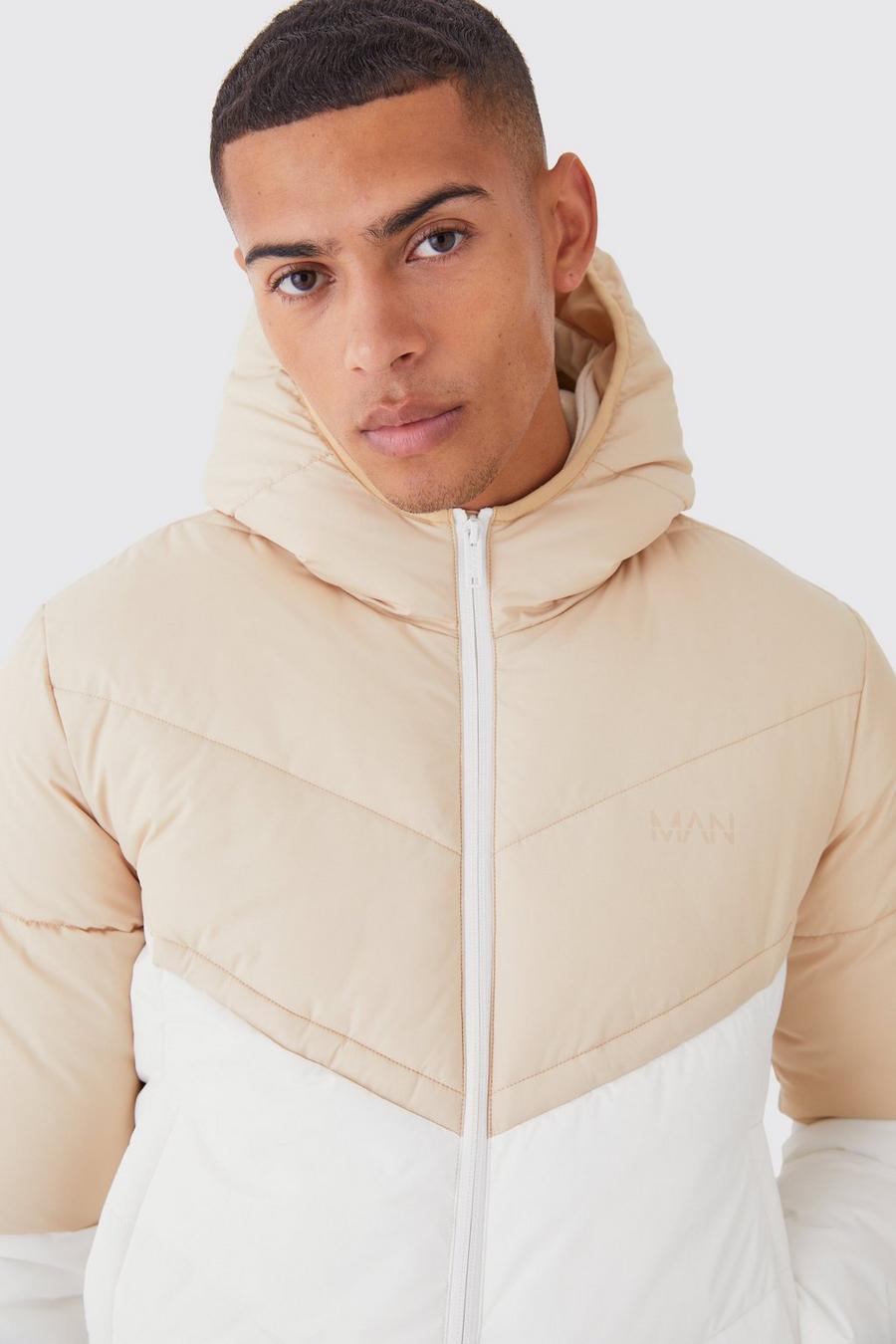 Stone Man Colour Block Quilted Puffer With Hood image number 1